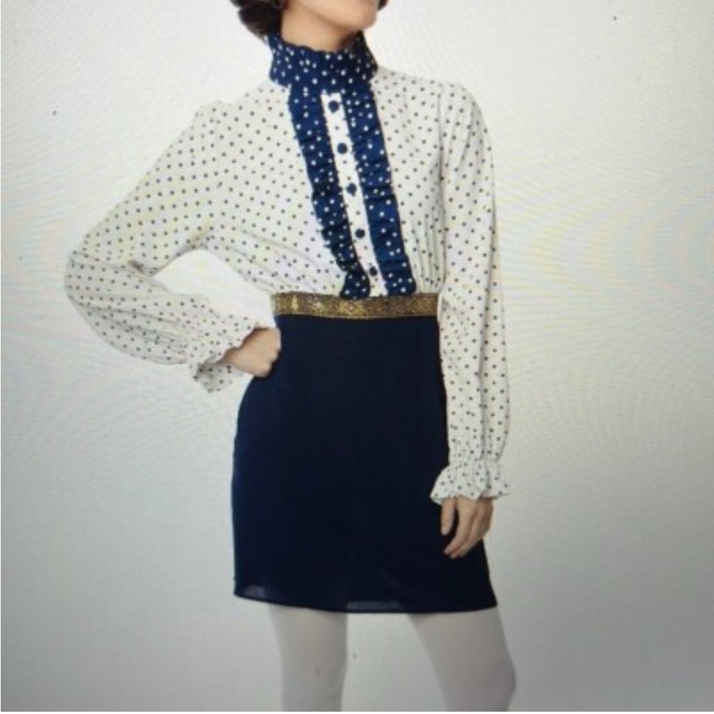 Smak Parlour Navy and White Polka Dot Ruffle Dress sz XL